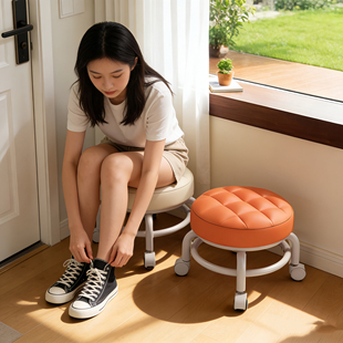 入户换鞋 凳 凳门口家用圆凳客厅万向轮小凳子可移动儿童坐玄关穿鞋