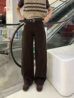 欧货爆款牛仔裤女2025秋冬深咖色加绒弯刀裤显瘦弹力直筒今年流行