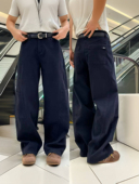 宽松休闲显瘦流行爆款 弯刀裤 直筒 女2026春款 欧货藏青色加绒牛仔裤