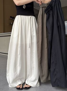 2026夏季新款薄款白色阔腿裤女宽松休闲松紧腰显瘦垂感百搭拖地裤