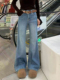 时尚 欧货蓝舟牛仔裤 宽松显瘦显腿长喇叭长裤 筒喇裤 女2026早春新款
