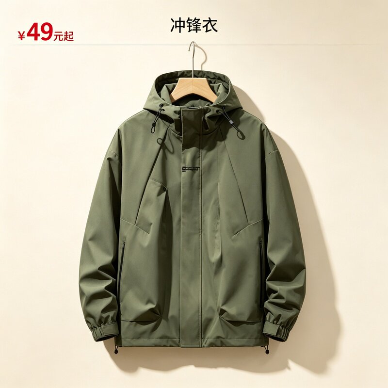 男士冲锋衣春秋连帽外套夹克
