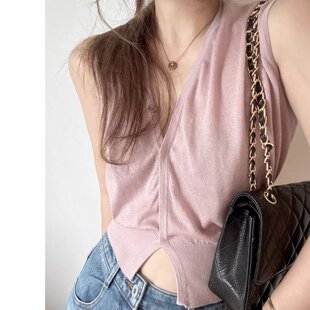 堆领无袖 褶皱粒扣通勤两色背心 针织开衫 马甲女 小衫