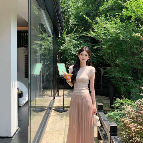 百褶半身裙女夏季显瘦长裙子