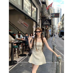 HuoHuo 法式 纯欲2026春夏新款 女撞色波点宽松印花连衣裙 波点奶芙