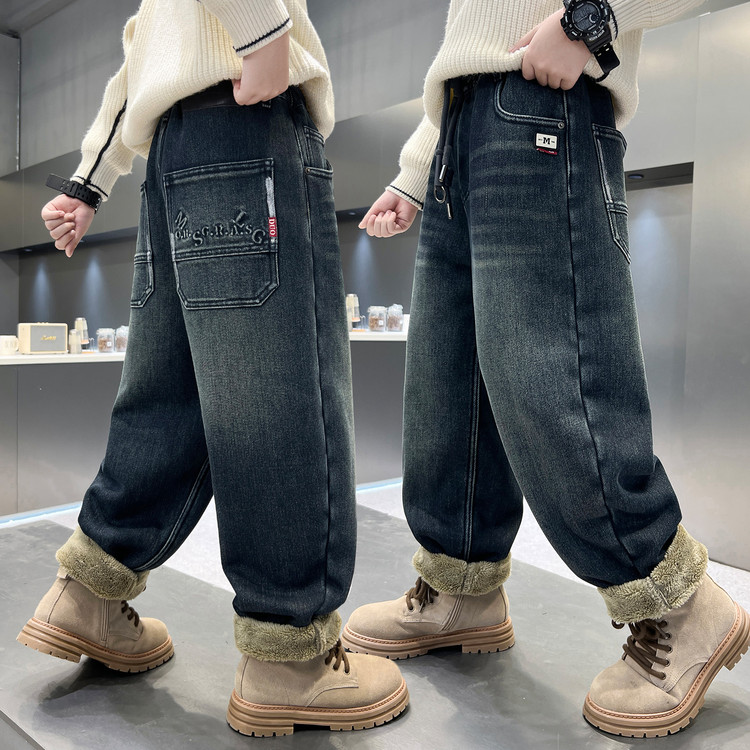 中大童羊羔绒牛仔裤一条过冬棉裤