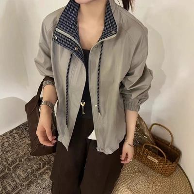 韩系立领夹克短款冲锋衣女2025早秋新款休闲百搭宽松减龄撞色上衣