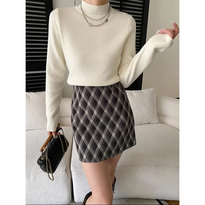 司南 淡人舒适区 法式气质半高领百搭显瘦内搭打底针织衫 SN8351