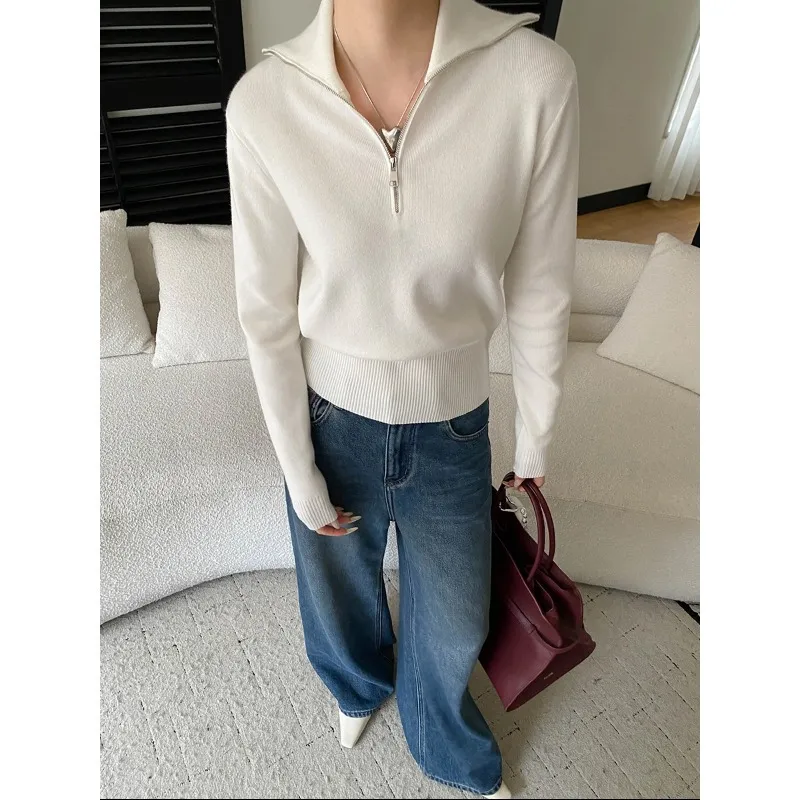 司南 搭配不费力 随性半拉链翻领螺纹收腰打底针织衫毛衣 SN8406