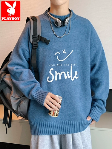 Playboy, мужской демисезонный зимний трикотажный свитер, высокий воротник, подходит для подростков
