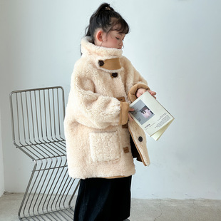 女童小学生初中皮毛一体皮草立领两面穿加厚羊剪绒羊羔毛大衣外套