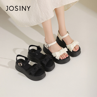 卓诗尼坡跟女鞋夏天新款凉鞋女厚底增高黑色黑底松糕底夏款大码女