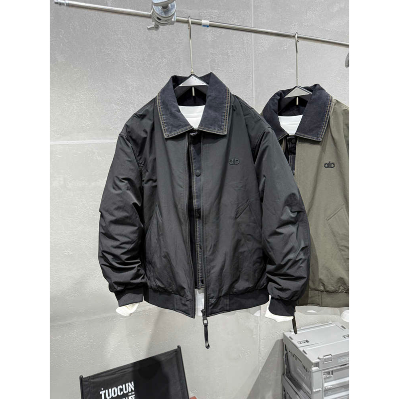 2025秋冬新款男士羽绒服翻领假两件保暖夹克流行青年宽松外穿上衣