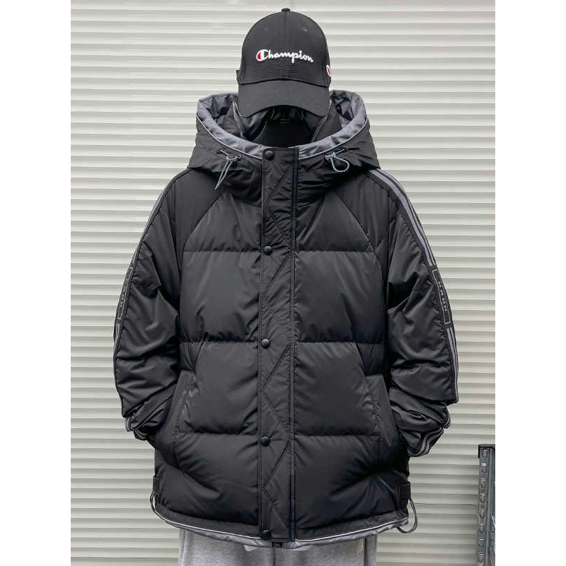 羽绒服男潮牌厚冬条纹外套青少年东北初高中大学生冲锋衣派克修身