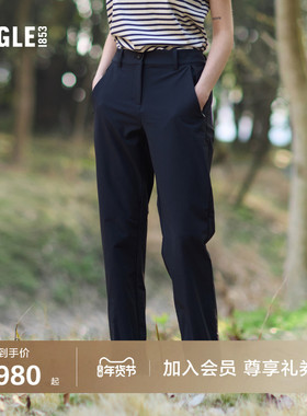AIGLE夏季防泼水户外运动休闲时尚直筒长速干裤子女士黑色裤子装