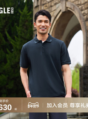 AIGLE艾高夏男士环保面料户外休闲短袖POLO衫T恤蓝色法式上衣