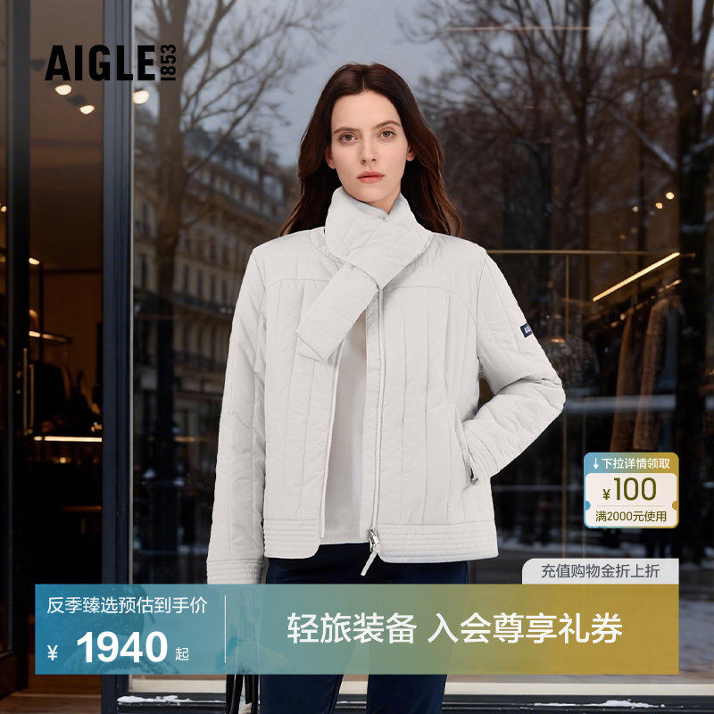 艾高女士棉服外套防泼水带围巾