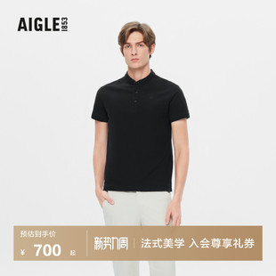 吸湿休闲T恤黑色上衣 弹性柔软快干DFT速干短袖 AIGLE艾高夏季 男士