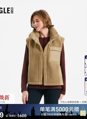 AIGLE艾高户外Polartec保暖休闲黑色上衣抓绒马甲女士加厚外套