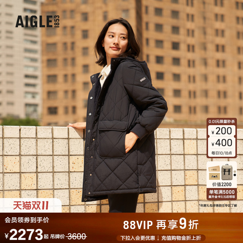 艾高女士长款棉服外套防泼水