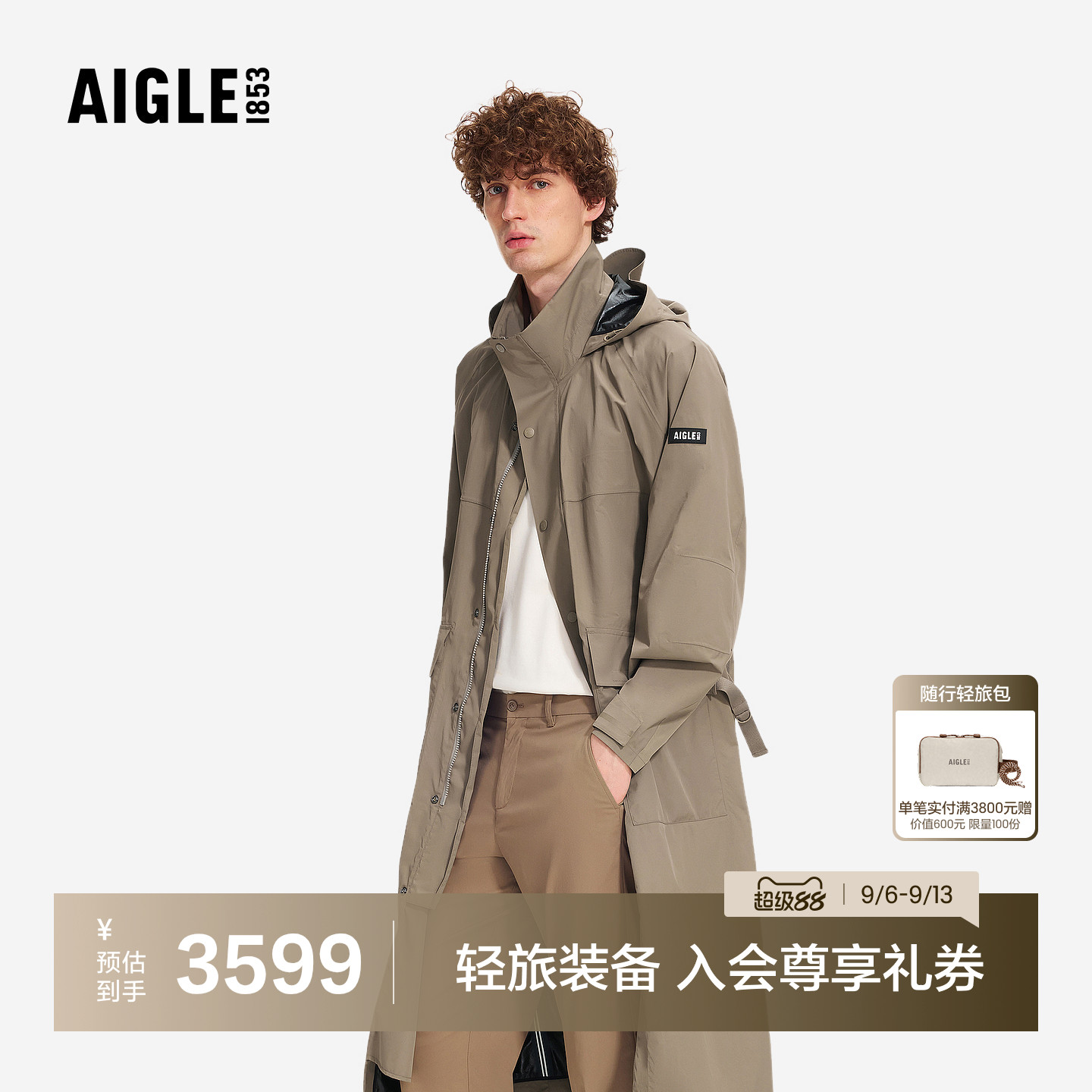 艾高男士长款风衣外套防风防水图片