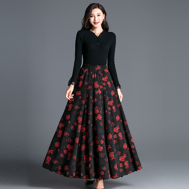 秋冬新款提花大摆半身裙广场舞蹈裙不易褶皱有弹性垂度好长裙子