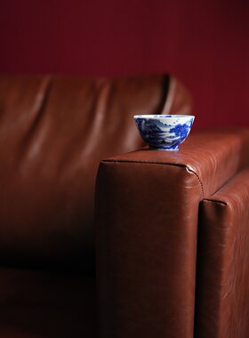 景德镇手作艺林堂誌青花容膝山居阔口杯