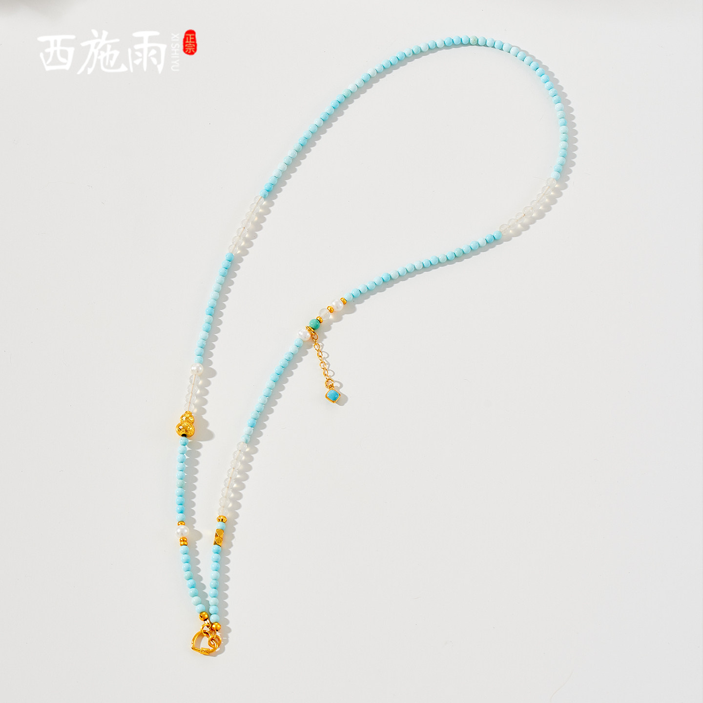 新中式国风绿松石项链小米珠万能链毛衣链搭配黄金蜜蜡翡翠吊坠女