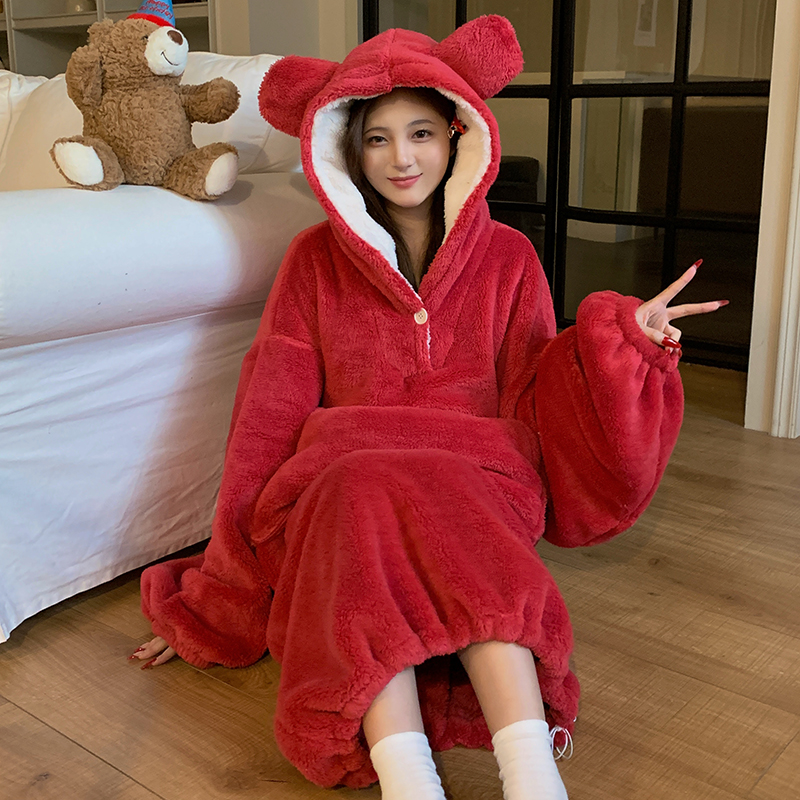 男女同款珊瑚绒简约连体大睡袍
