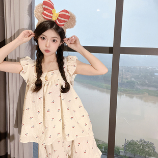 夏季 可爱小樱桃少女睡衣吊带棉麻薄款 2025年新款 小个子家居服套装