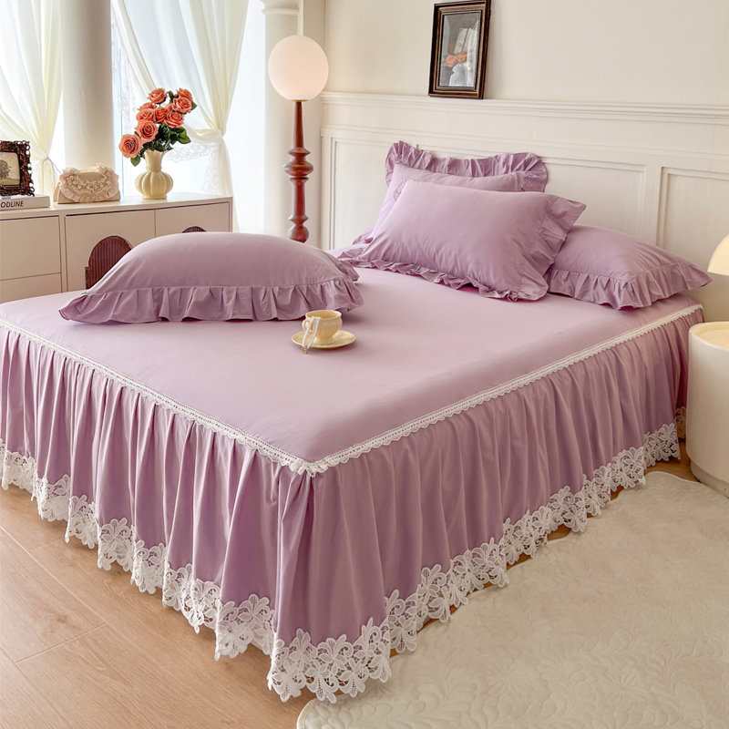 高端大气床罩床裙款纯棉现代简约紫色2026新款四季通用高档荷叶边