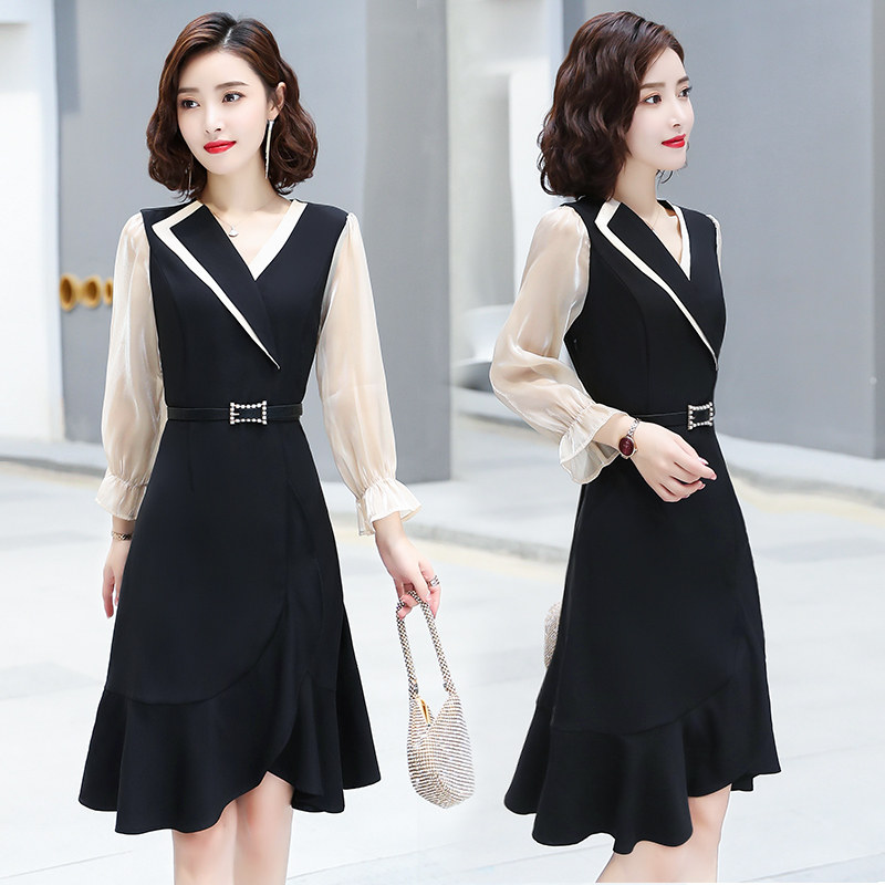 黑色西装连衣裙女2020秋季新款收腰显瘦名媛气质裙子高端法式长裙