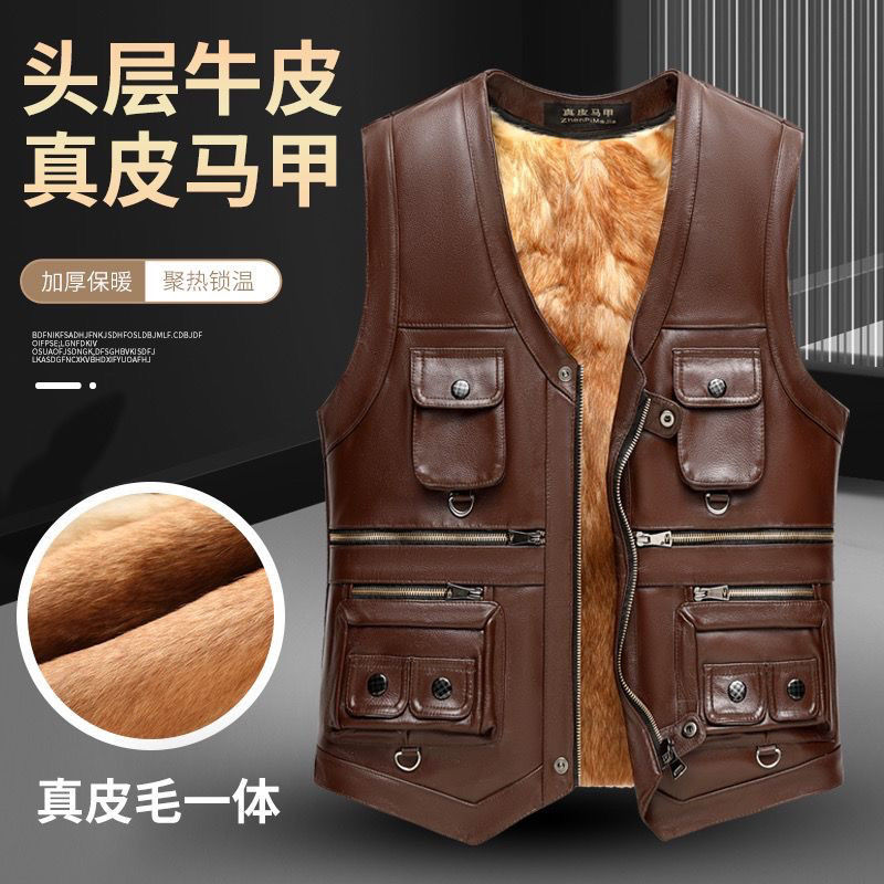 真皮新款马甲中老年男士背心