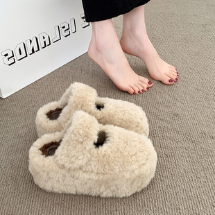 毛毛拖鞋女外穿2026年冬季新款厚底增高7cm小个子羊羔毛棉拖鞋子