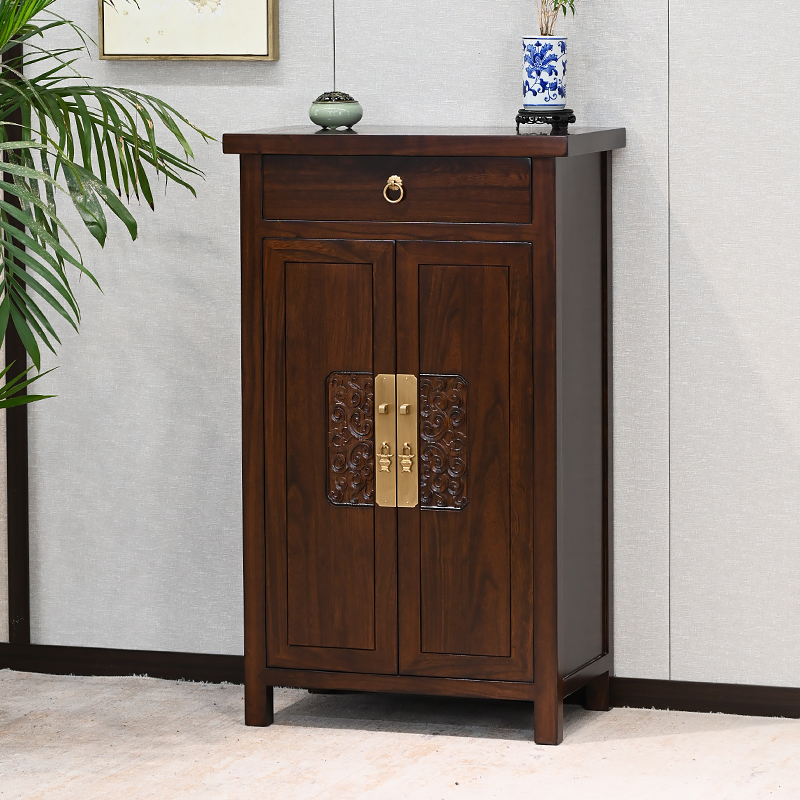 中式小玄关柜实木鞋柜老榆木门门厅柜60cm彷古边柜古典简约储物立