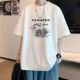 t恤青少年休闲 复古五分袖 220g泼墨涂鸦字母t恤男生新款 美式