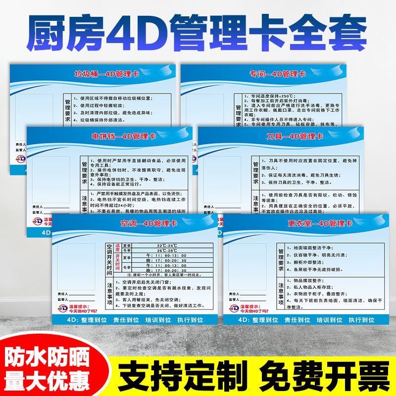 厨房4D管理卡标识牌全套