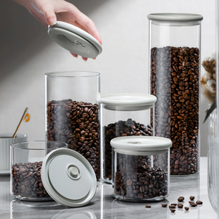 速发抽真空啡封豆玻璃咖啡罐保存罐级咖啡粉储存罐咖密茶叶储物罐
