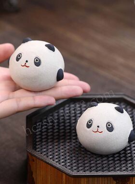 宜兴紫砂熊猫汤圆手工茶宠摆件