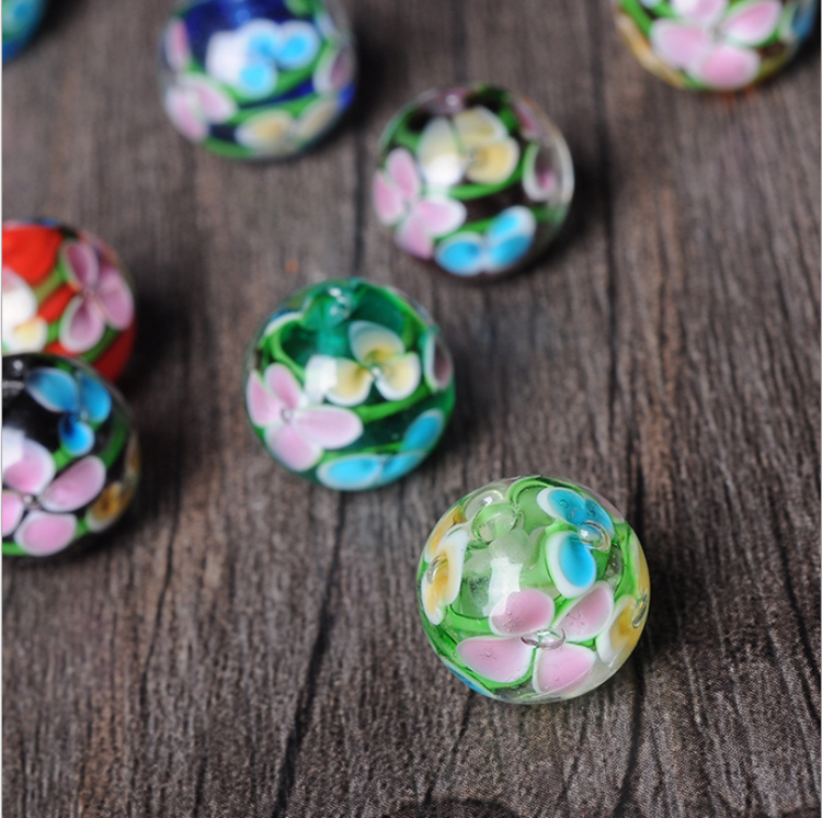 精美梅花琉璃珠散珠 古法琉璃圆珠 diy手链琉璃珠子