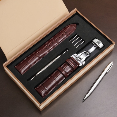 天王手表带真皮原装手表带男精钢蝴蝶扣女士表链针扣 12-24mm接口