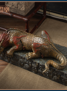 铜韵堂镇水兽铜龙王蚣蝮客厅玄关办公室吸水麒麟摆件乔迁开 业礼
