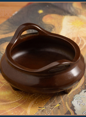 紫铜香炉摆件三足桥耳炉佛堂上香供奉室内茶道檀香薰炉彷古工艺品