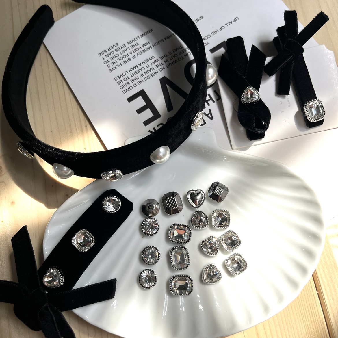 高级银色合金单颗方形钻盘圆形爱心长方钻手工diy发饰发夹配件