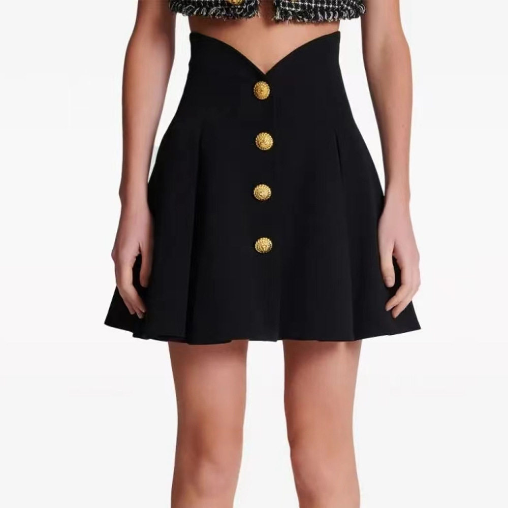 现货2026夏季新款黑色高腰显瘦A字裙百搭半身裙女压褶短裙拉链潮