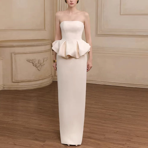 法式名媛风抹胸时尚套装女夏新品小众设计感荷叶边上衣长裙两件套