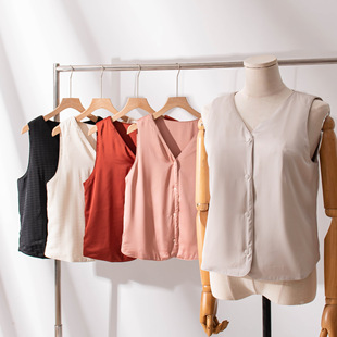女桑蚕丝棉袄内穿秋冬保暖坎肩V领丝绵内胆简约轻薄背心上衣百搭