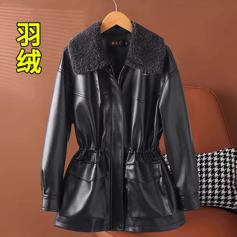 皮衣女真皮外套中长款黑色系带韩版水貂毛领海宁新款绵羊皮羽绒服,女装/女士精品,羽绒服,淘宝优惠券,粉丝福利购,淘宝优惠卷