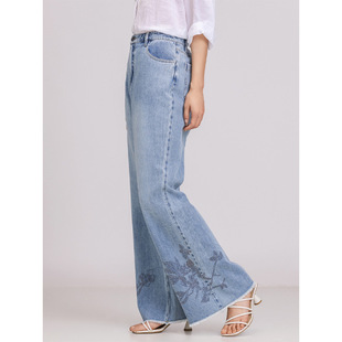 2026新款刺绣微喇牛仔裤子女高腰牛仔新款休闲牛仔阔腿长裤女款潮