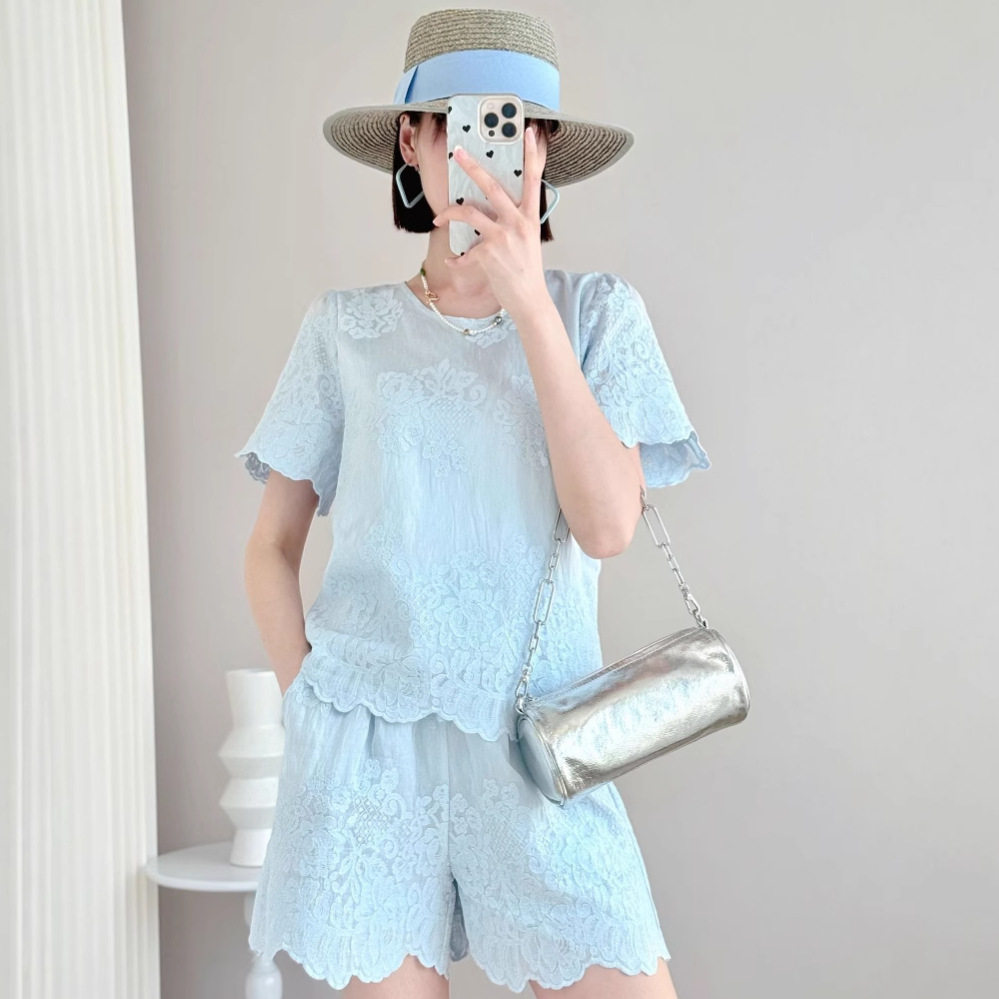 2026南油时尚女装原创设计夏季新款甜美风重工刺绣短袖套装春天潮